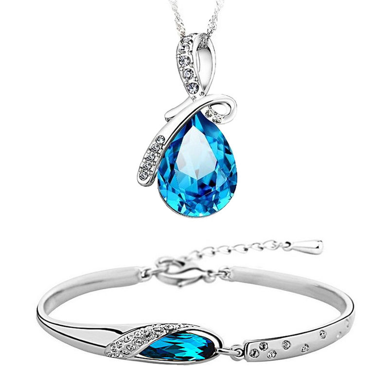 Peora Blue Crystal Combo Jewellery of Pendant Chain with Bracelet for Women & Girls (PFCS15