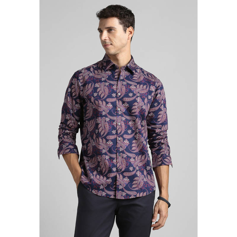 Simon Carter Men Navy Blue Print Full Sleeves Casual Shirt (39)