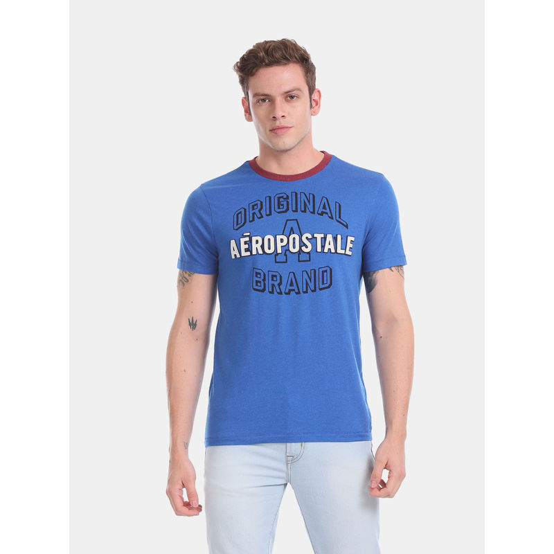 Aeropostale Blue Contrast Neck Brand Applique T-Shirt (XS)