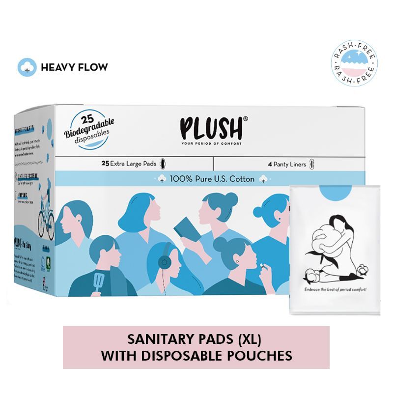 Buy Plush XL Sanitary Pads with disposable pouches 25 Pcs + 4 Free