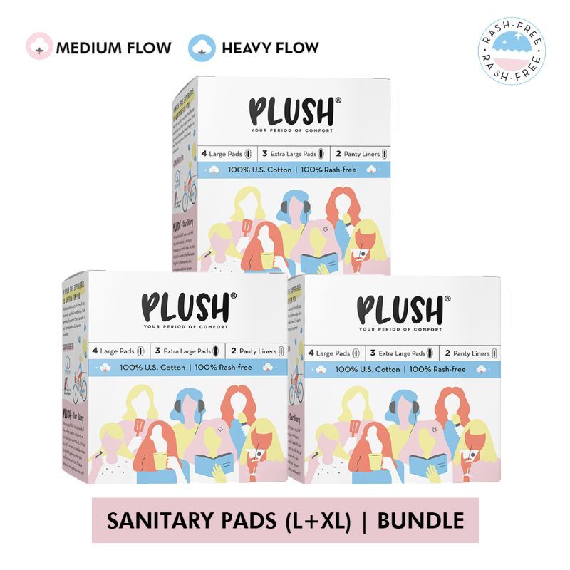 Plush L + XL Sanitary Pads Bundle 100 Pure US Cotton Pads 21 Pcs