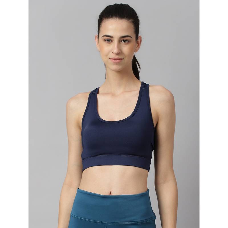 Alcis Women Navy Blue Anti Static Slim Fit High Impact Sports Bra (M)