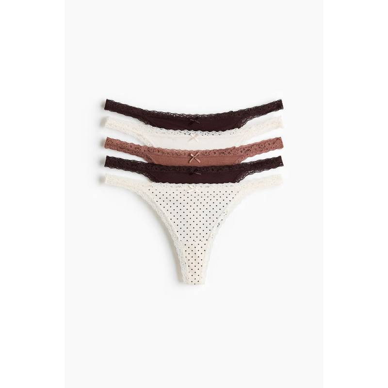 H&M Women Brown 5-Pack Cotton Tanga Thong Briefs (M)