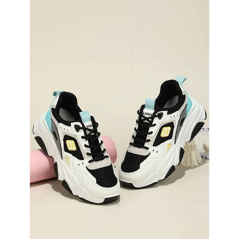 Shoetopia Colorblock Breathable Black Chunky Sneakers for Women (EURO 37)