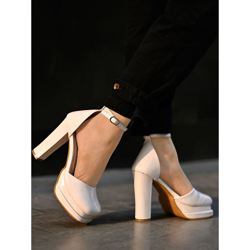Shoetopia Chunky Cream High Heels for Women (EURO 38)
