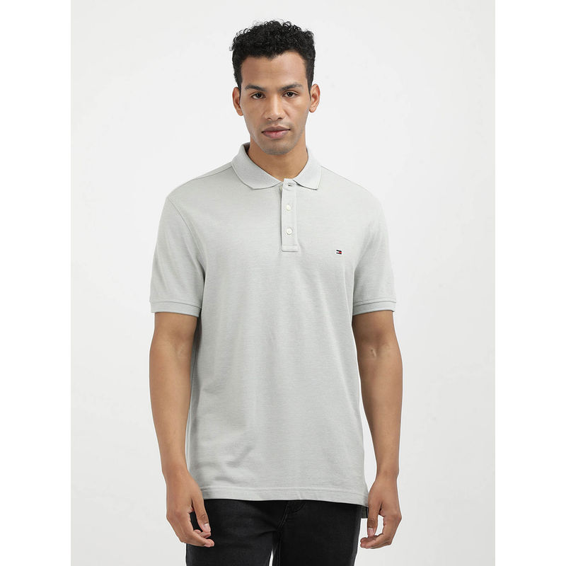 Tommy Hilfiger Grey Collar Neck Solid Polo T-Shirt (M)