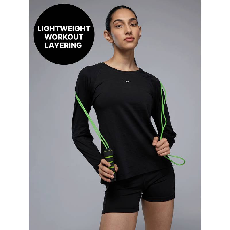 Kica Regular Fit Basic Full Sleeve T-Shirt With A Round Neck KIC030-BLACK (XL)