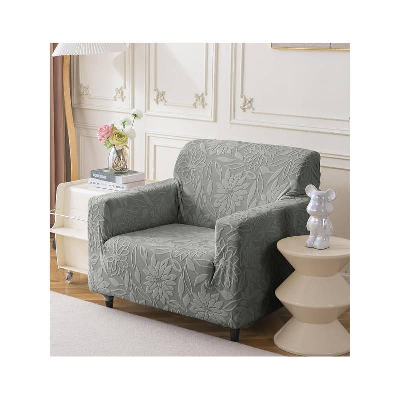 House of Quirk Stretchable Sofa Cover Soft Jacquard Camellia Fabric Slipcover Dark Grey (1 Seater)
