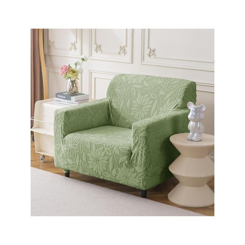 House of Quirk Stretchable Sofa Cover Soft Jacquard Camellia Fabric Slipcover Green (1 Seater)