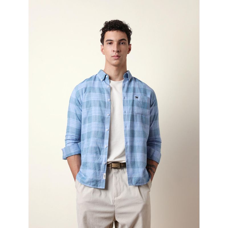 THE BEAR HOUSE Mens Blue Casual Modern Fit Shirt (S)