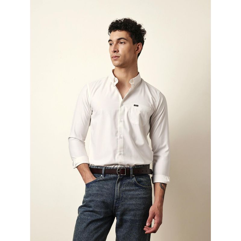 THE BEAR HOUSE Mens White Casual Modern Fit Shirt (M)