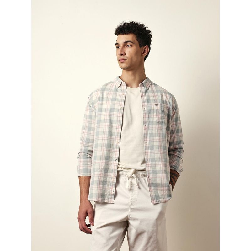 THE BEAR HOUSE Mens Green Checks Casual Modern Fit Shirt (2XL)