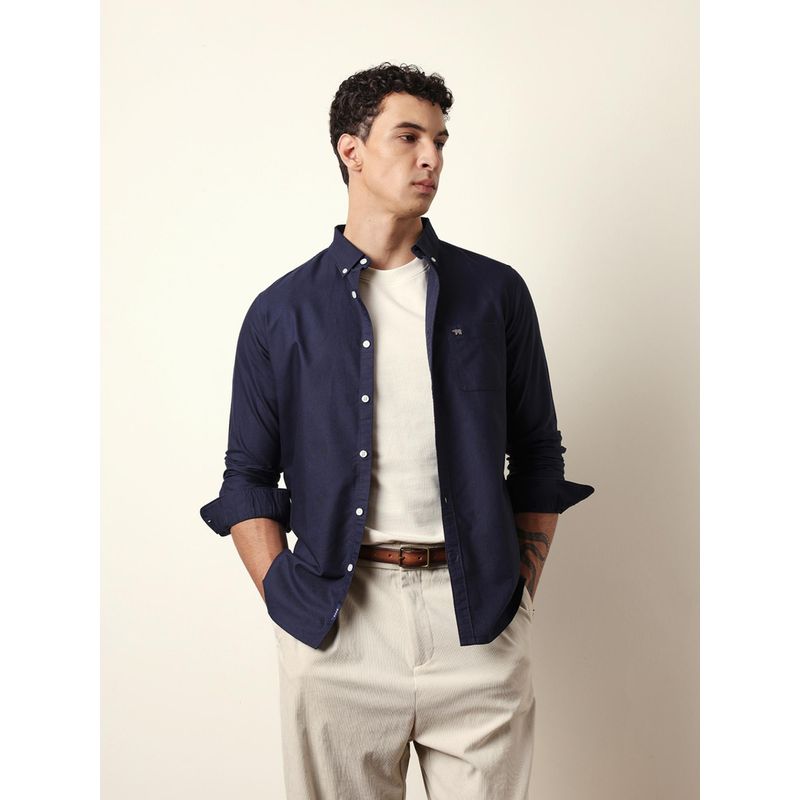 THE BEAR HOUSE Mens Navy Blue Casual Modern Fit Shirt (S)