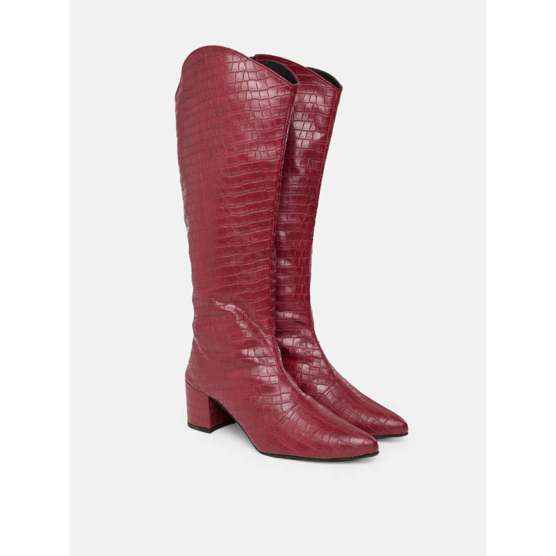 Zori World Women Dezire - Croc Patent Maroon Casual Boots (EURO 35)