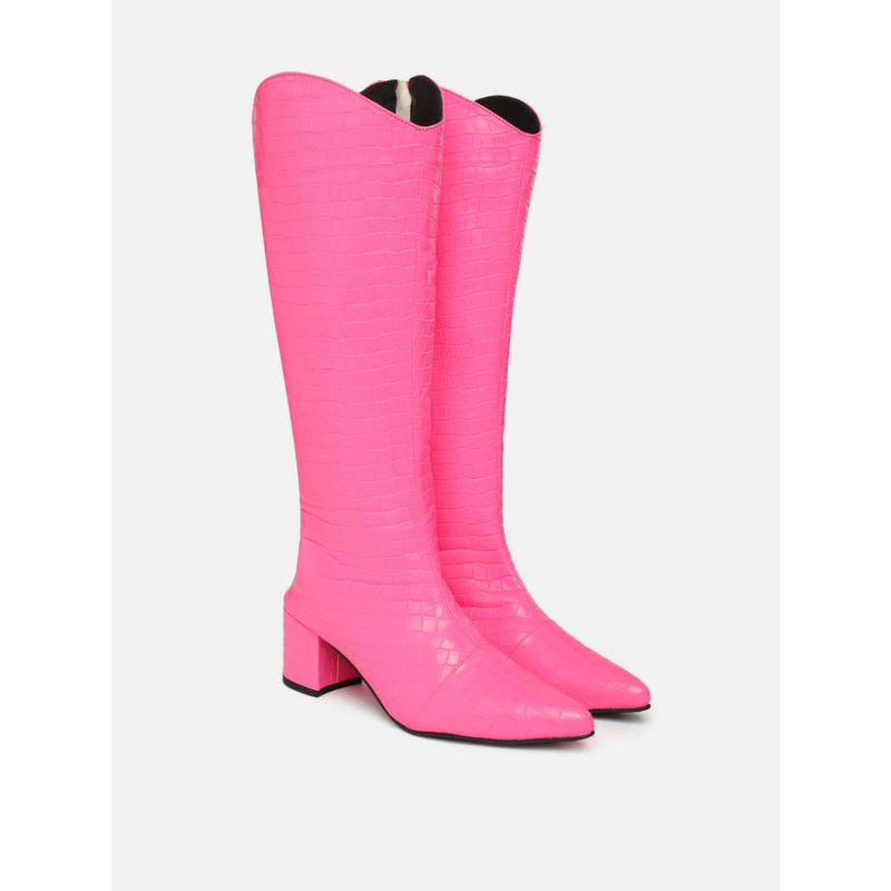 Zori World Women Dezire - Croc Patent Pink Casual Boots (EURO 35)