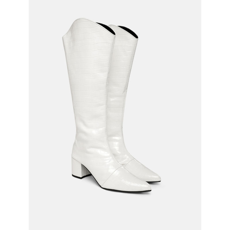 Zori World Women Dezire - Croc Patent White Casual Boots (EURO 38)