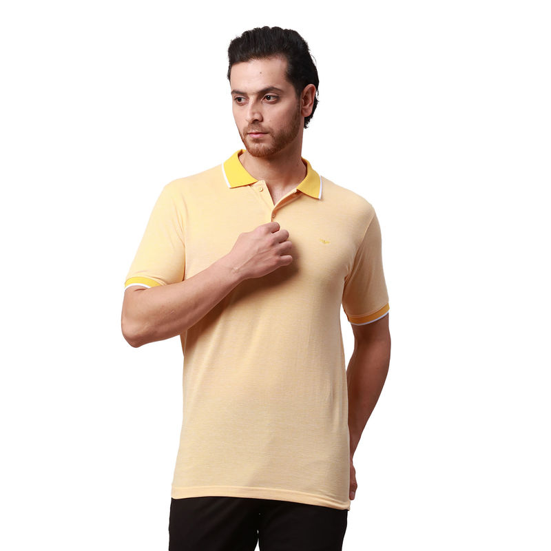 Park Avenue Slim Fit Solid Dark Yellow Polo T-Shirt (S)