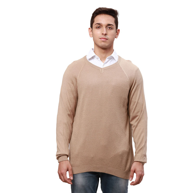 Park Avenue Regular Fit Solid Medium Fawn Sweater (L)