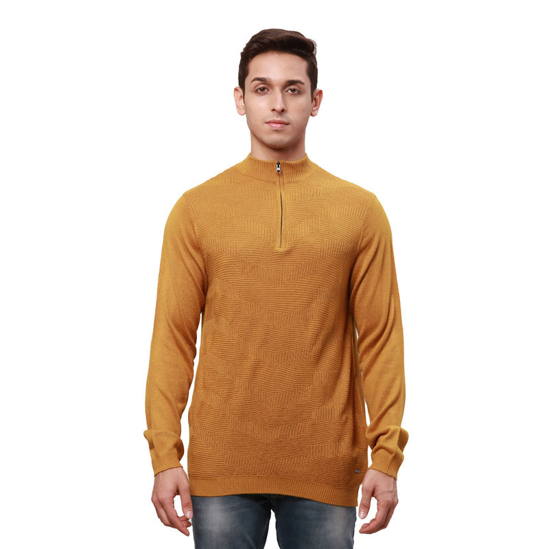 Park Avenue Regular Fit Solid Medium Yellow Sweater (S)