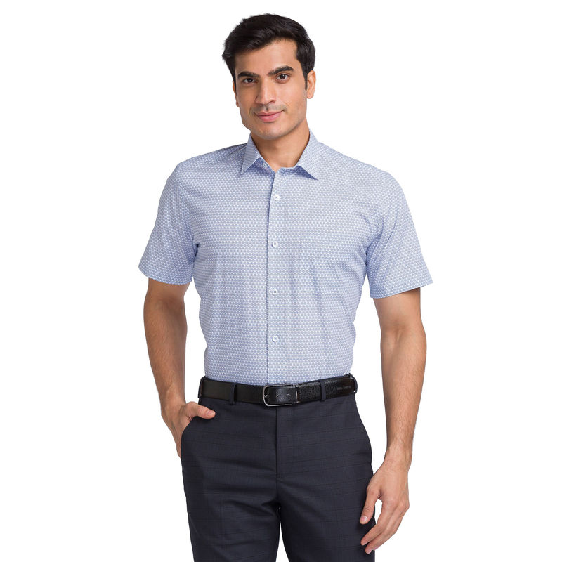 Park Avenue Regular Fit Printed Medium Blue Formal Shirt (38)