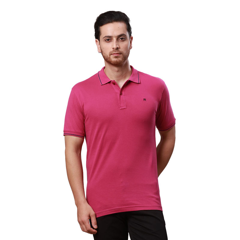 Raymond Contemporary Fit Solid Medium Pink Polo T-Shirt (S)