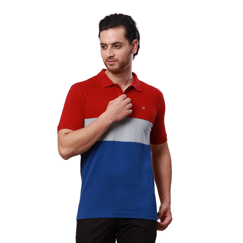 Raymond Contemporary Fit Colorblock Dark Maroon Polo T-Shirt (XL)