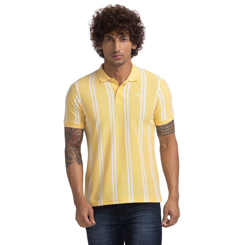Parx Regular Fit Yarn Dyed Light Yellow Polo T-Shirt (S)