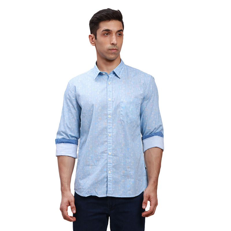 Parx Slim Fit Printed Light Blue Casual Shirt (40)