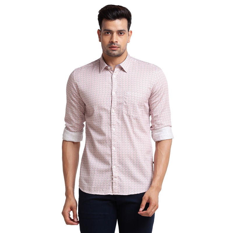 Parx Slim Fit Printed Pink Casual Shirt (39)