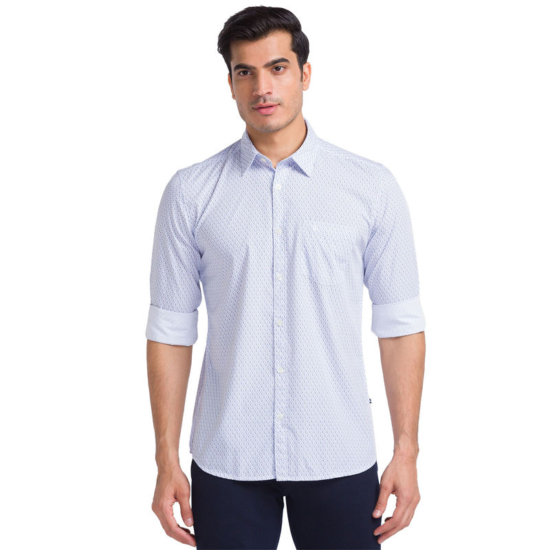 Parx Slim Fit Printed White Casual Shirt (38)
