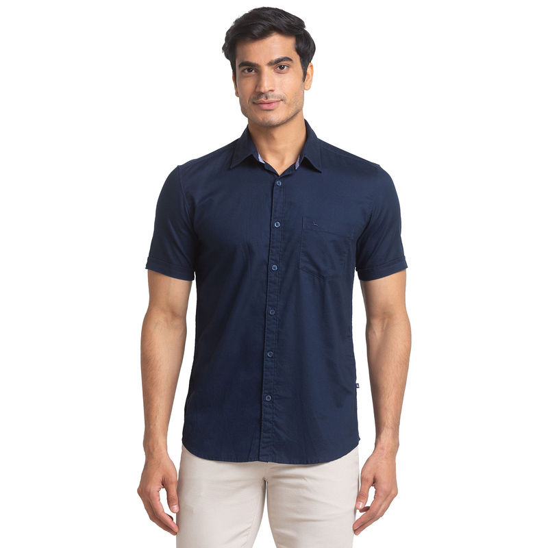 Parx Slim Fit Solid Navy Blue Casual Shirt (38)