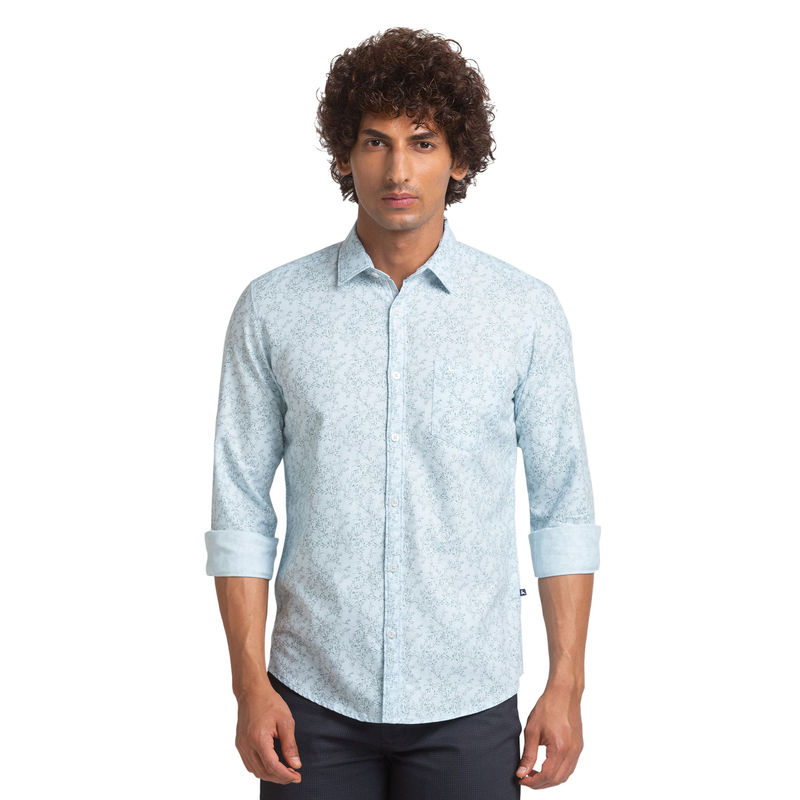 Parx Slim Fit Printed Light Blue Casual Shirt (44)