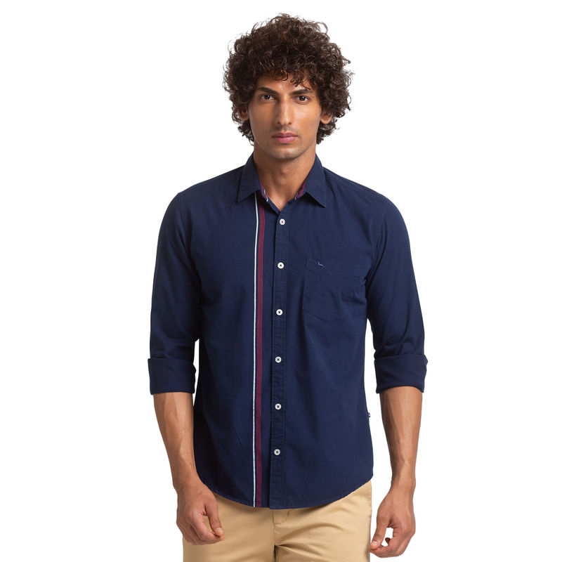 Parx Slim Fit Navy Blue Casual Shirt (39)