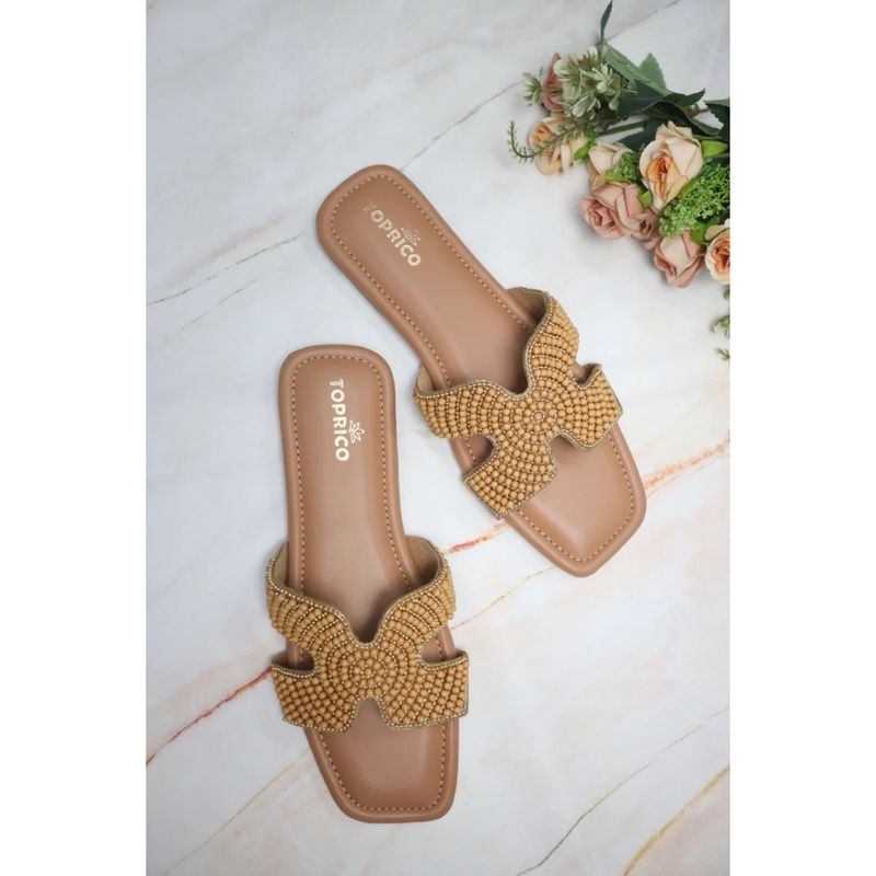Toprico Criss Cross Beads Embellished Tan Flat (EURO 40)