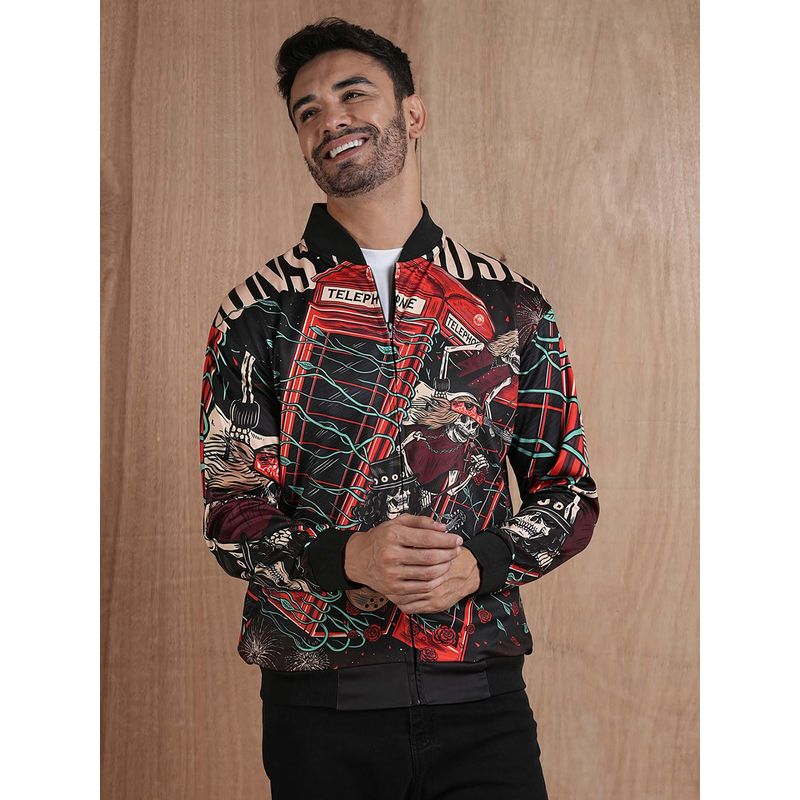 PRONK Men Graphic Printed Bomber Jacket (S)