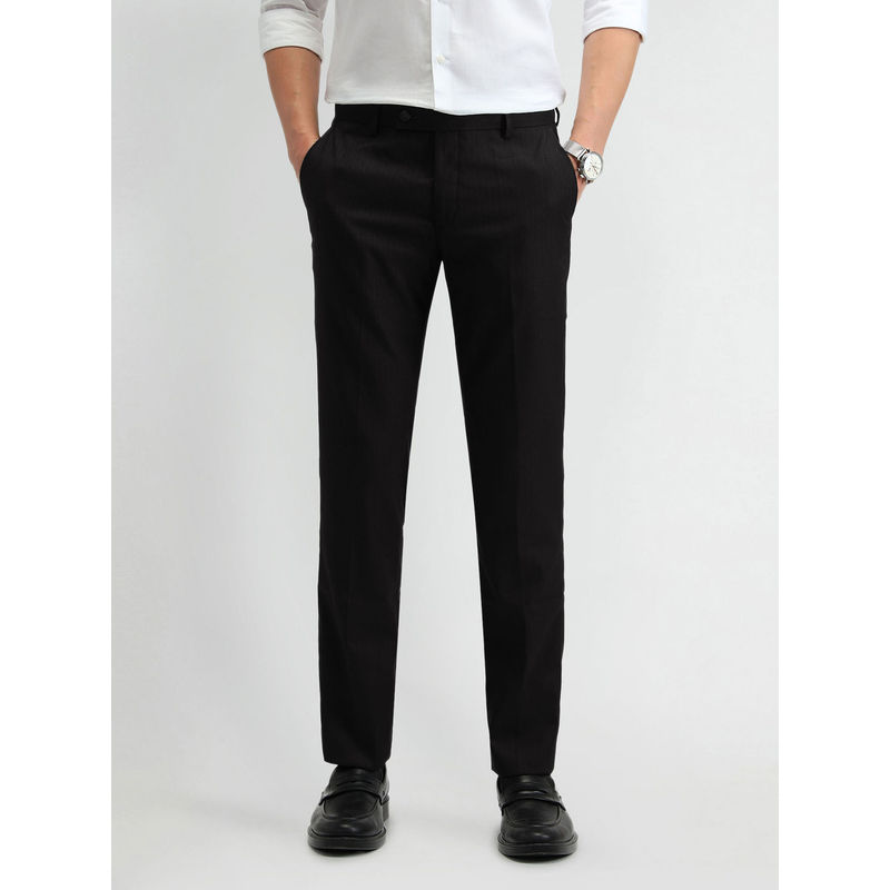 Arrow Black Mid Rise Vertical Stripe Formal Trouser (30)