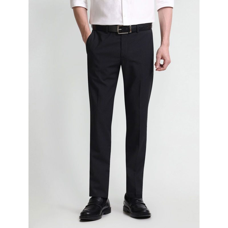 Arrow Black Regular Fit Dobby Formal Trouser (30)