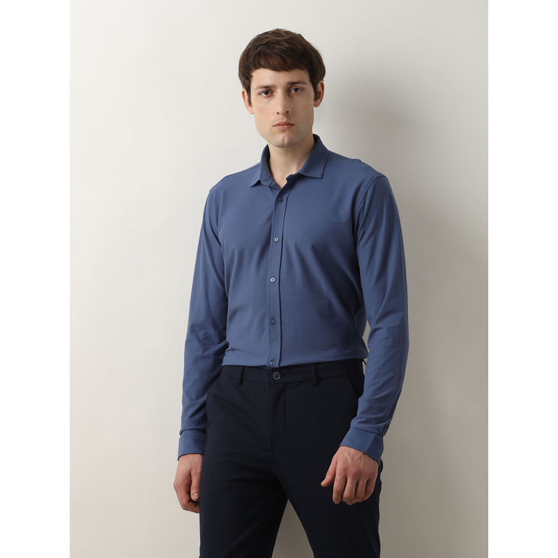 Selected Blue Knitted Full Sleeves Shirt (M)