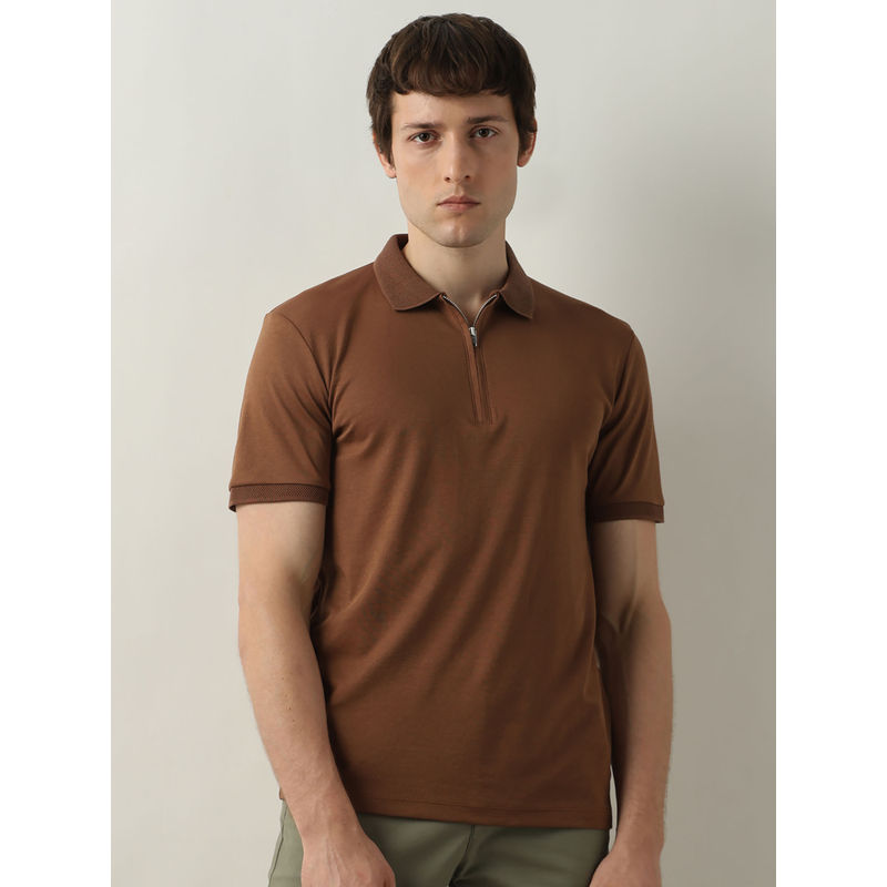 SELECTED HOMME Brown Zip Detail Polo T-Shirt (2XL)