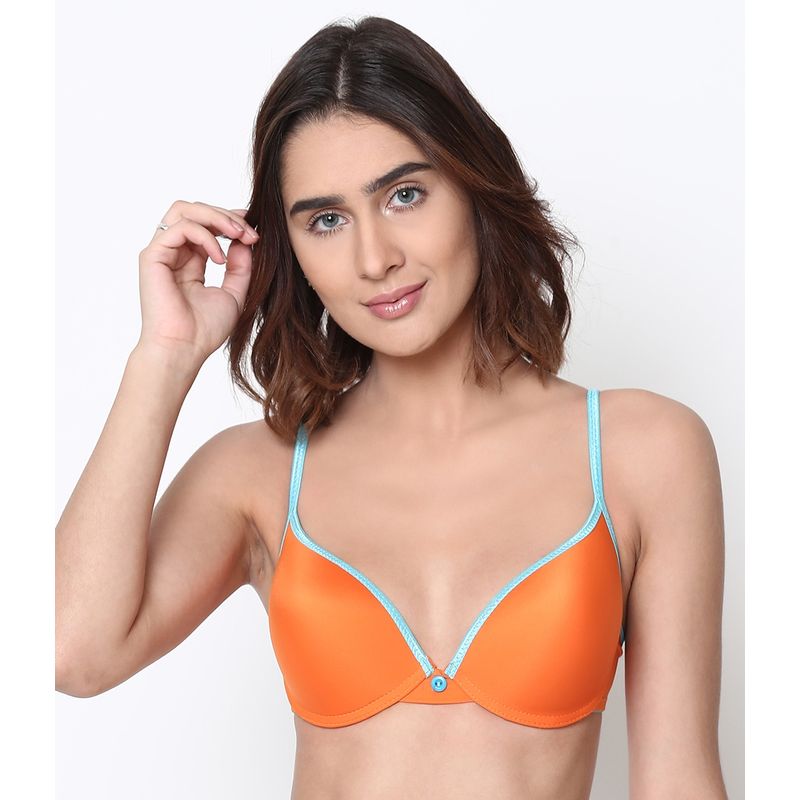 Susie By Shyaway Candy Orange Blue Push Up Bra With Plunging Neckline (36B)