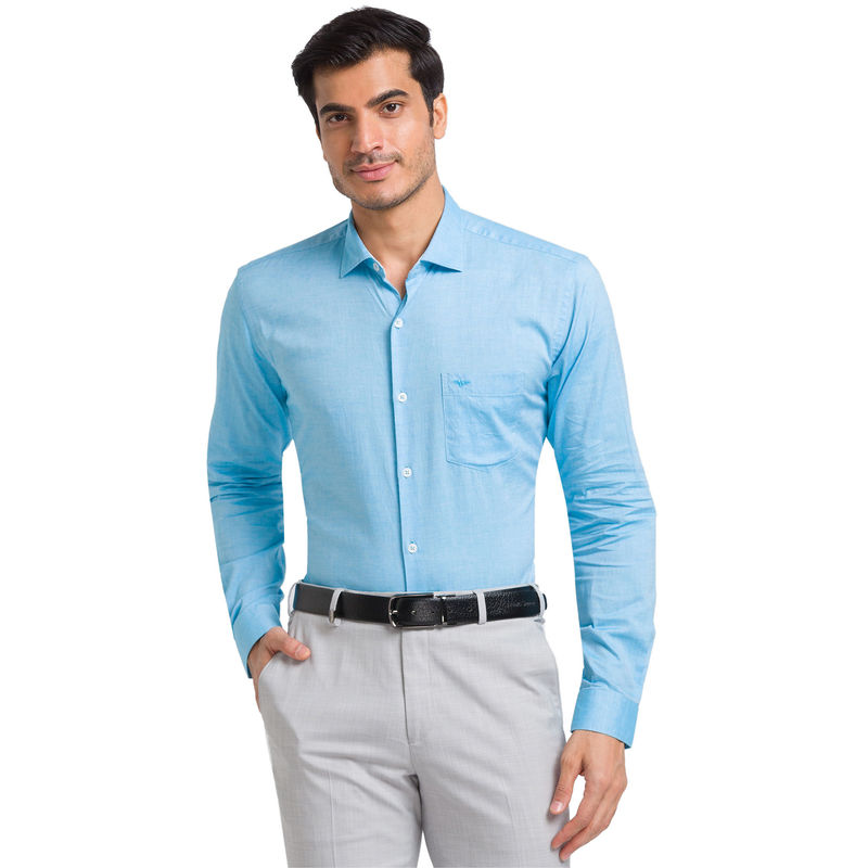 Park Avenue Slim Fit Solid Medium Blue Shirt (40)