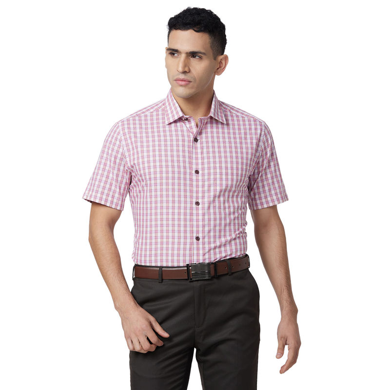 Park Avenue Regular Fit Checks Medium Pink Shirt (39)