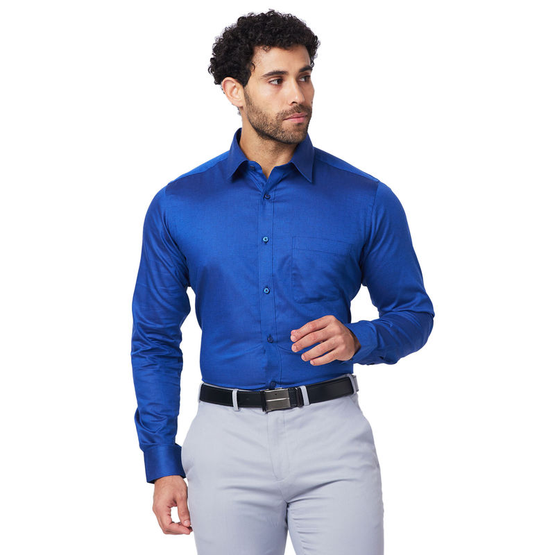 Raymond Slim Fit Self Design Dark Blue Shirt (39)