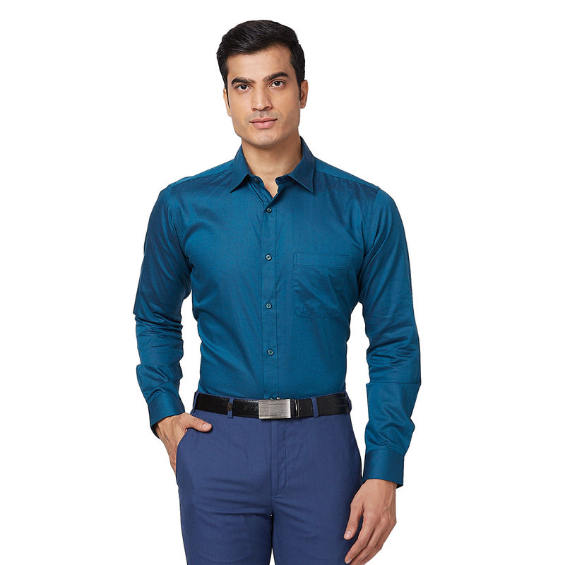 Raymond Slim Fit Self Design Dark Petrol Shirt (39)