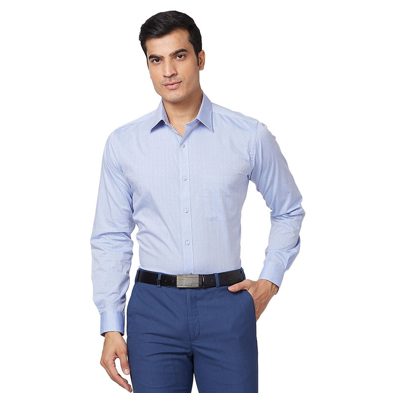 Raymond Slim Fit Self Design Light Blue Shirt (40)