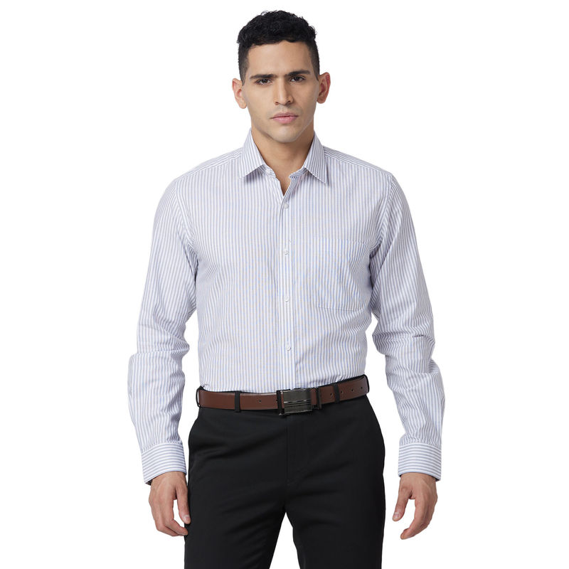 Raymond Regular Fit Striped Light Grey Shirt (42)