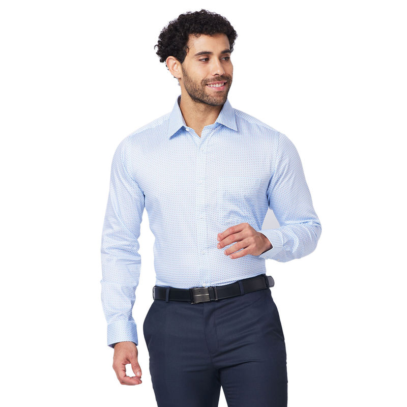 Raymond Slim Fit Printed Medium Blue Shirt (44)