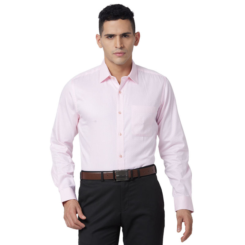 Raymond Slim Fit Self Design Medium Pink Shirt (44)