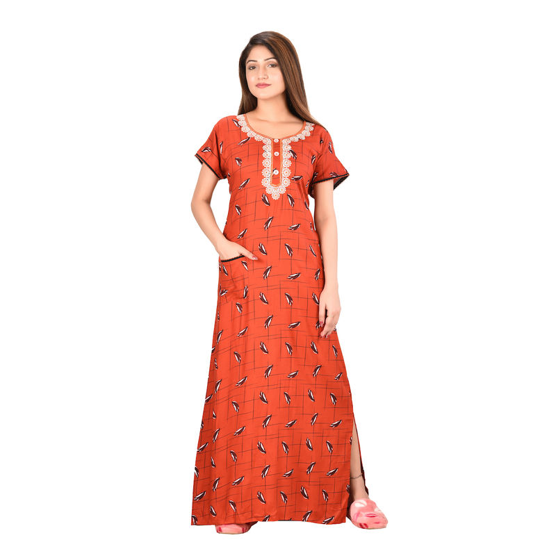 PIU Women's Rayon Cotton Nighty - Red (L)