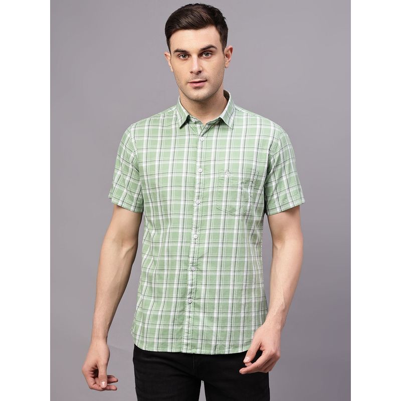 Cantabil Men Green Checkered Half Sleeves Casual Shirt (38)